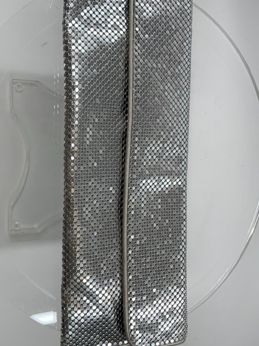 Vintage Silver Metal Mesh Envelope Clutch Crossbody Bag
